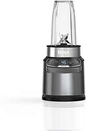 Ninja BN400 Nutri Pro Compact Personal Blender, Auto-iQ Technology, 1000-Watts, for Frozen Drinks, Smoothies, Sauces & More, with 18-oz. & 24-oz. To-Go Cups & Spout Lids, Stone Silver (Renewed)